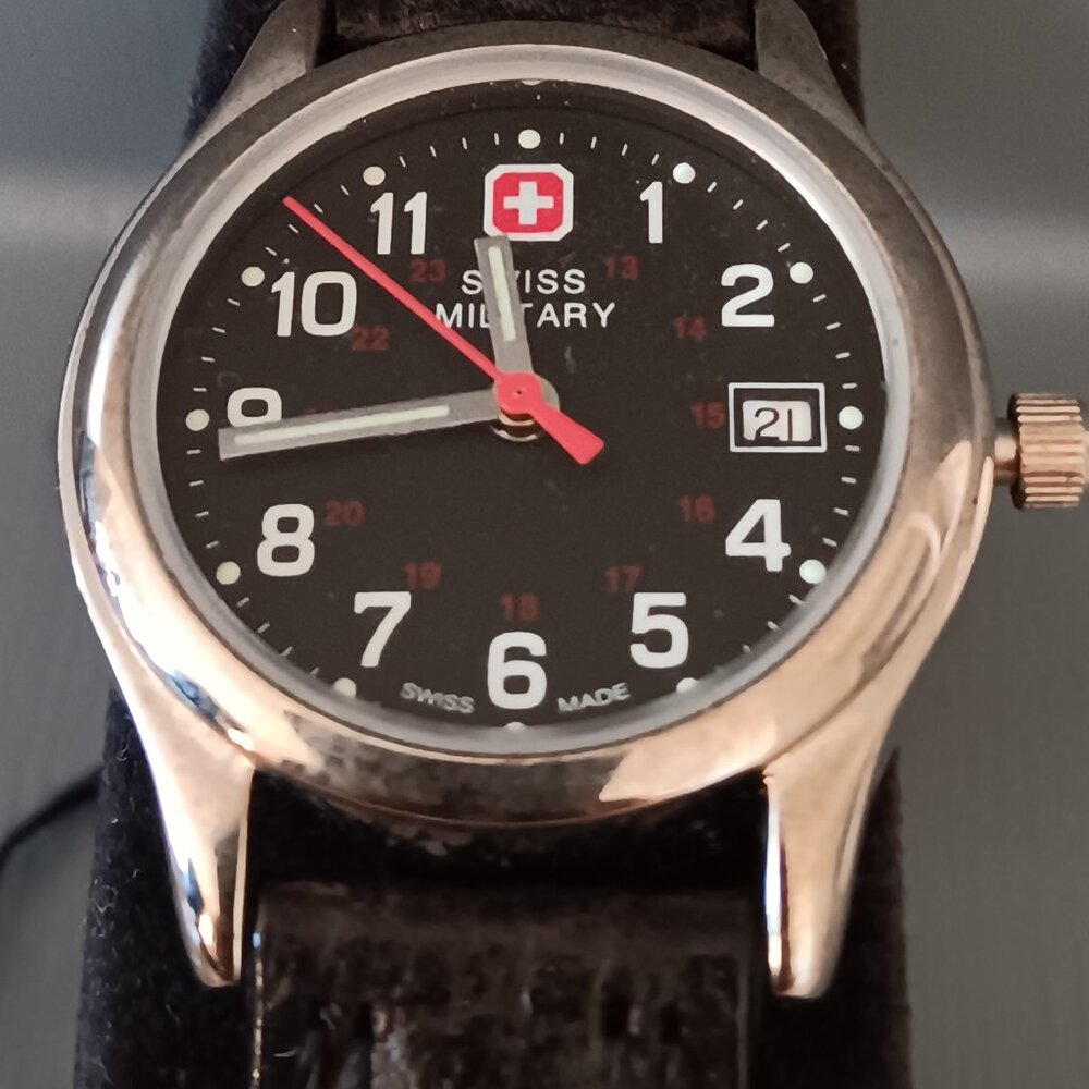 Women's Black Face Swiss Military Quartz Watch